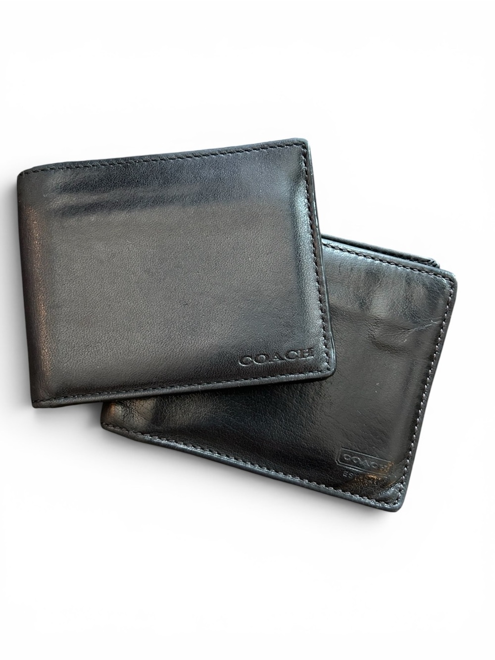 Coach Bundle Vintage Men's Black Leather Bi-Fold Card Wallet - Embossed Logo